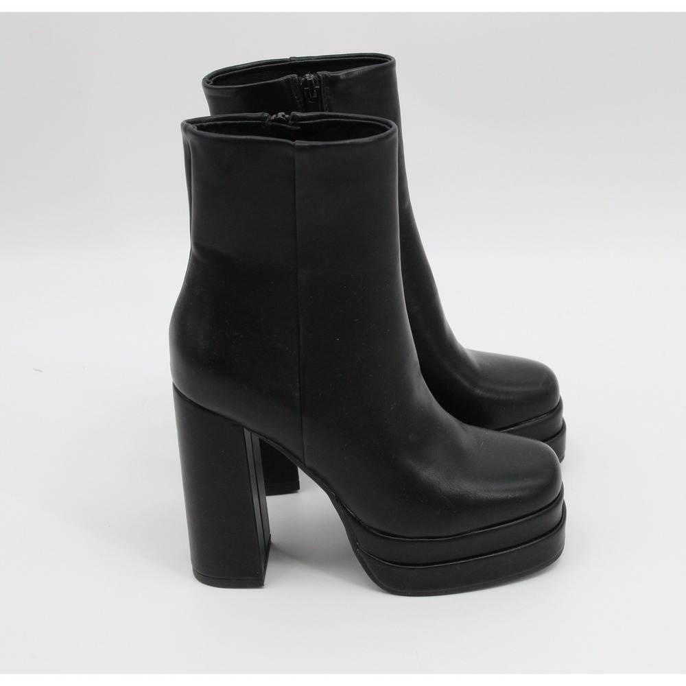 Y2K Square Toe Platform Ankle Boots Black Chunky High Heel Sleek‎ Chic Goth Sz 7